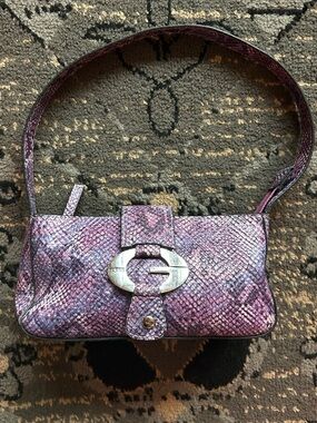 Y2K Guess Purple Faux Snakeskin Shoulder Baguette bag